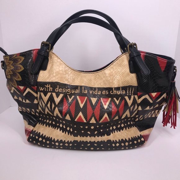 Desigual Red & Black Geometric Floral Heart Purse - Picture 2 of 5